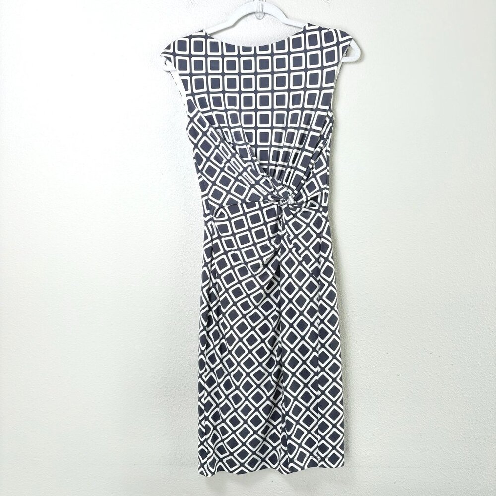 Lauren Ralph Lauren Twist Front Dress Size 4 Gray White Geometric Block Print